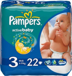 Подгузники 22 шт. Pampers Актив беби-драй миди 4-9 кг